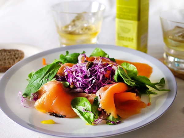 オーク野菜とリモーネでスモークサーモン